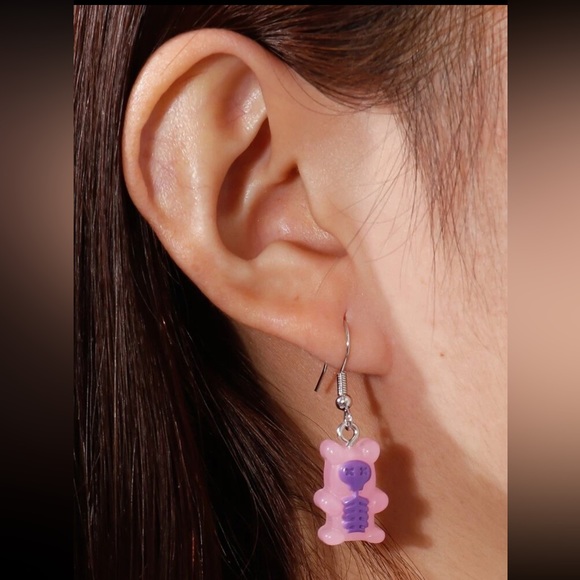 💀 Adorable Pastel Skeleton Skull Teddy Bear Drop Earrings 🐻 - Picture 1 of 4